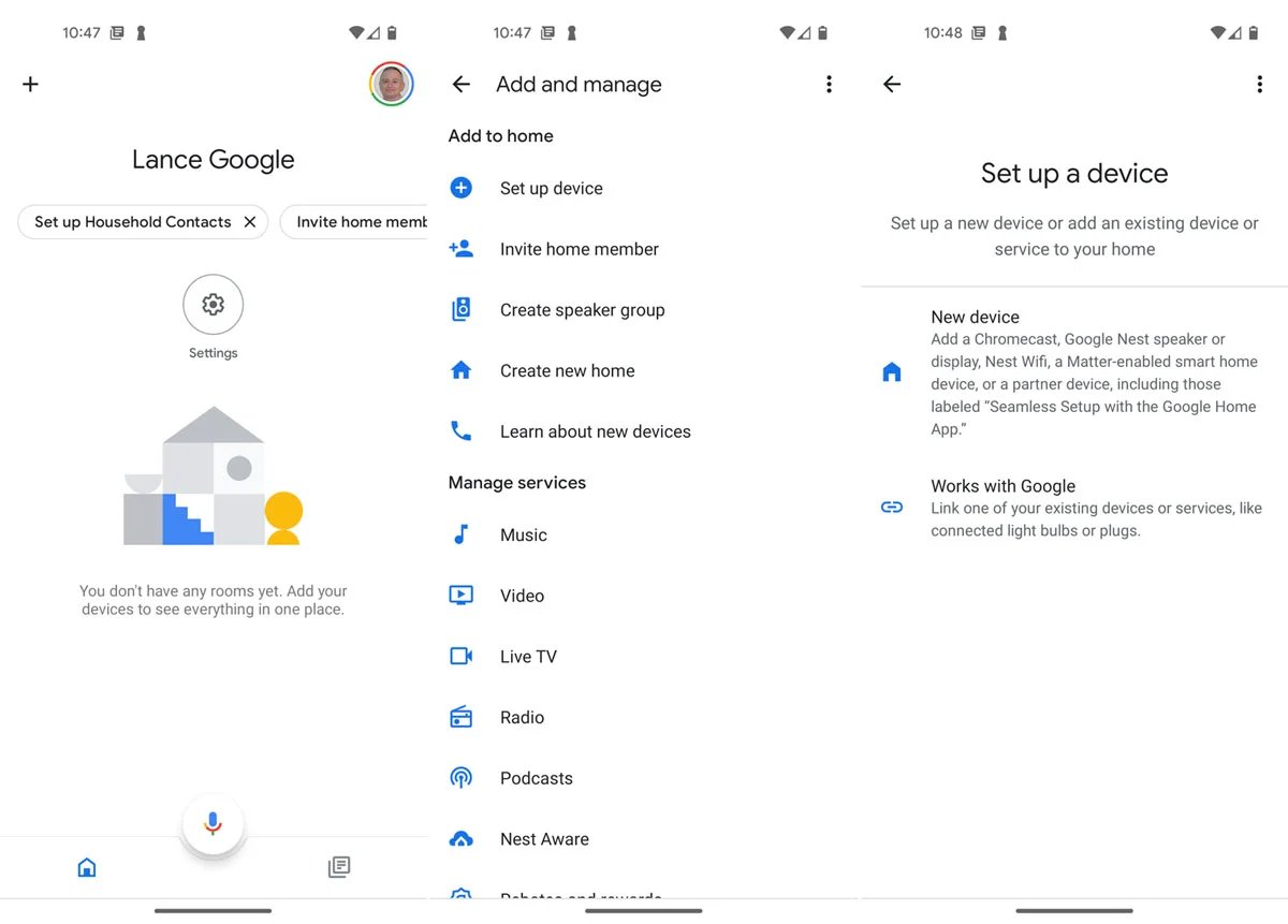Setup for adding a new device