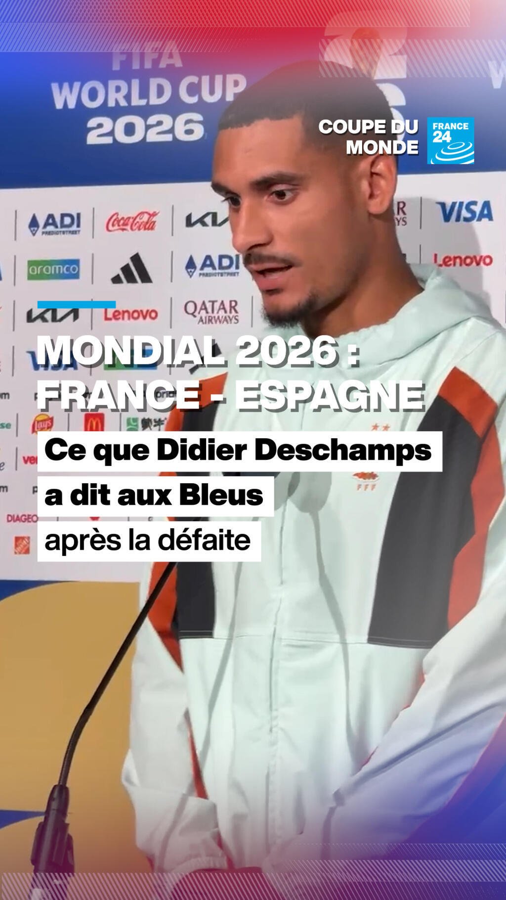 "On a perdu contre nous-mêmes" : les Bleus frustrés après leur élimination 1 Maxence Lacroix a livré un aperçu de ce que le sélectionneur de l'équipe de France a dit à ses joueurs après leur défaite face à l'Espagne en demi-finale de la Coupe du monde de football 2026.