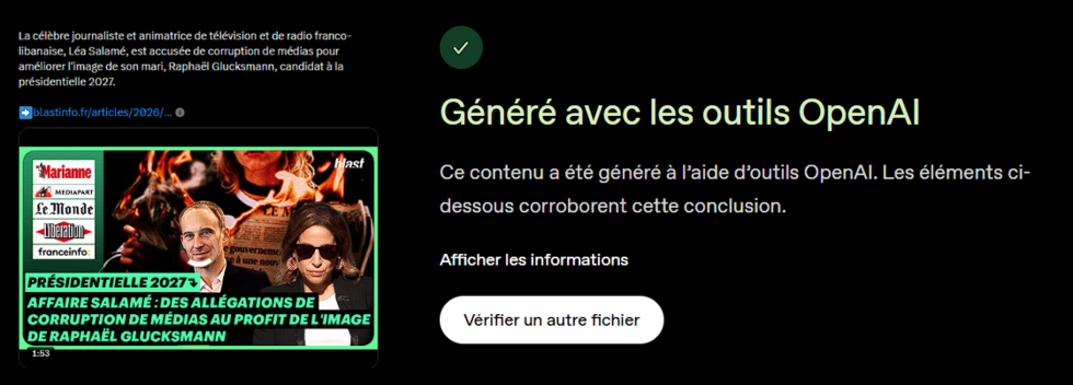 Le test de l'image d'illustration de la fausse vidéo de Blast sous SynthID.